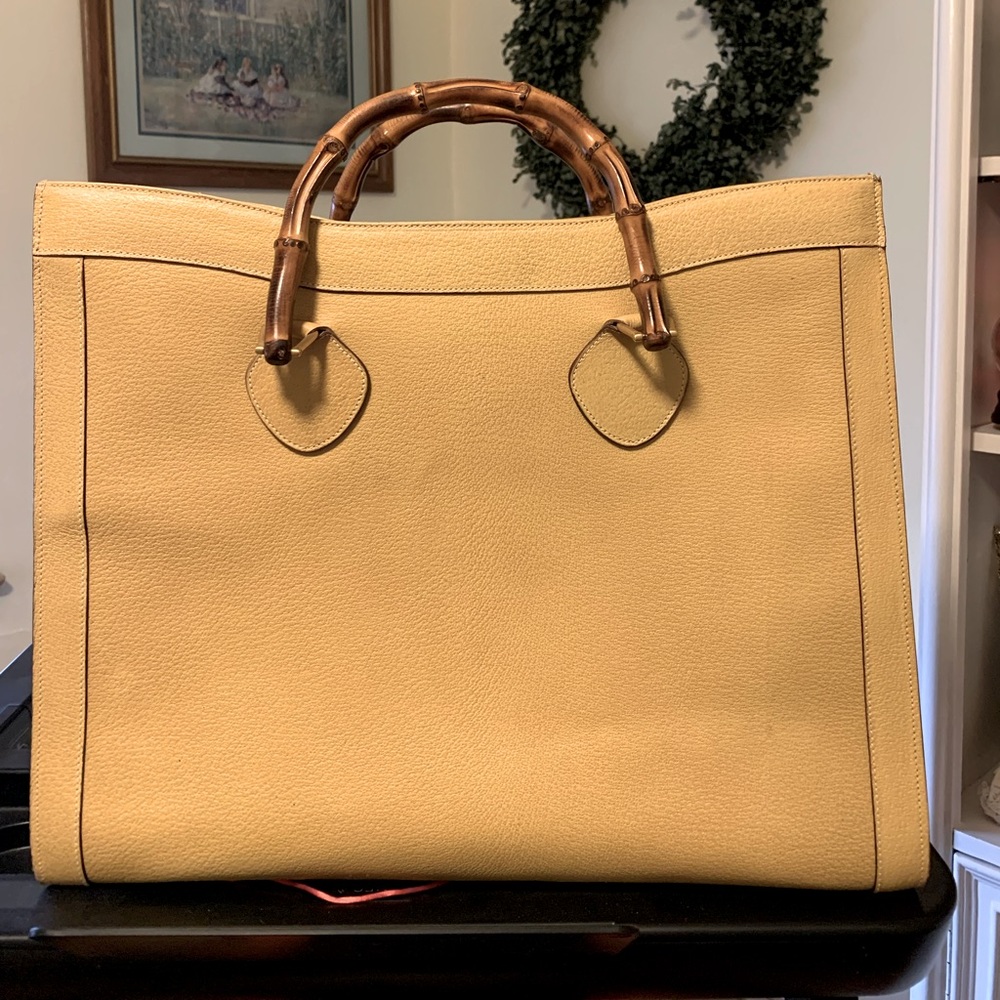 GUCCI RARE YELLOW LEATHER BAMBOO HANDLE TOTE